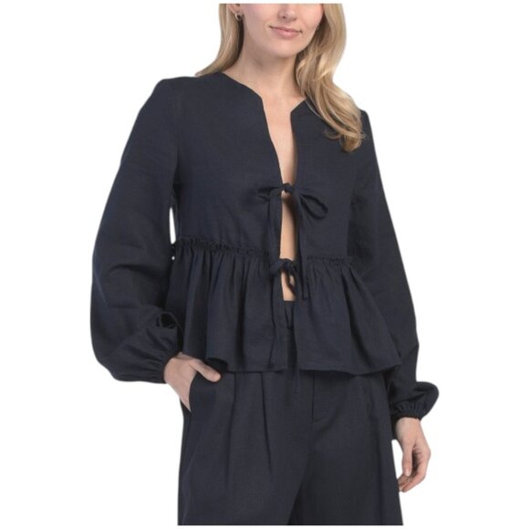 Avec Les Filles Tops - AVEC LES FILLES Linen Blend Front Tie Top